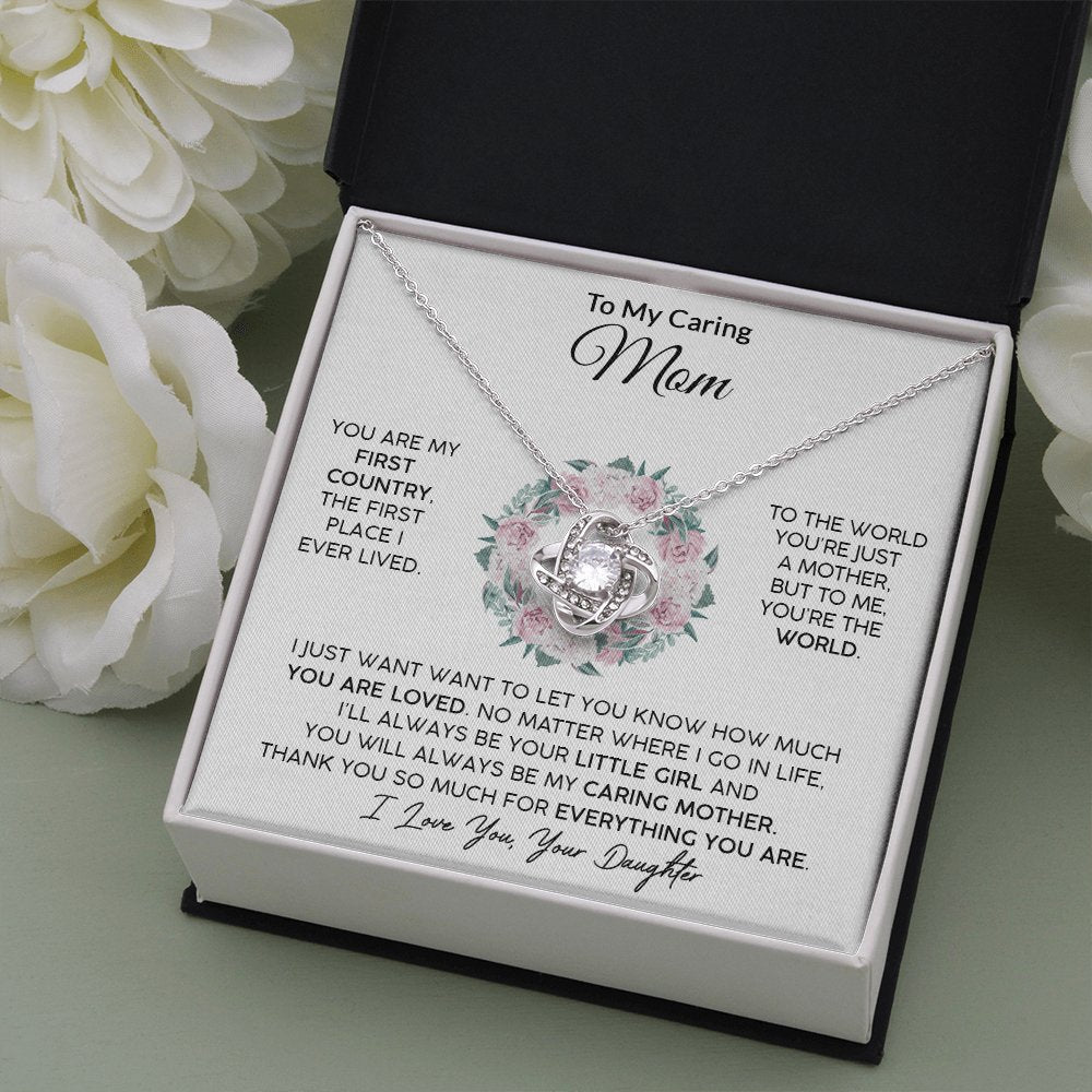 To My Caring Mom (From Daughter) - Your Little Girl - Love Knot Necklace - Celeste Jewel
