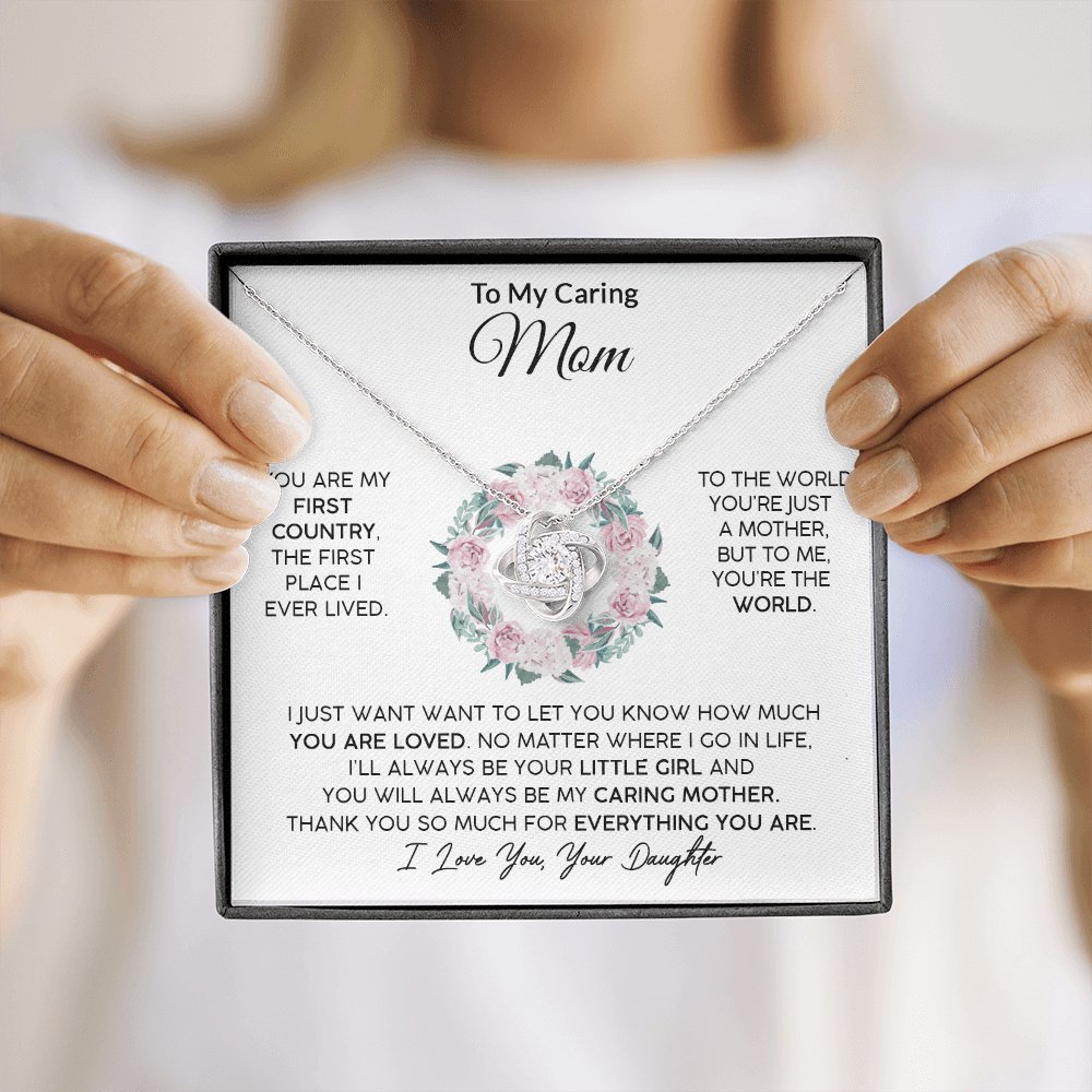 To My Caring Mom (From Daughter) - Your Little Girl - Love Knot Necklace - Celeste Jewel