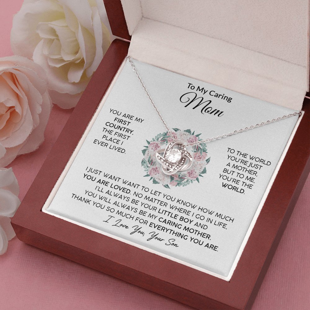 To My Caring Mom (From Son) - Your Little Boy - Love Knot Necklace - Celeste Jewel