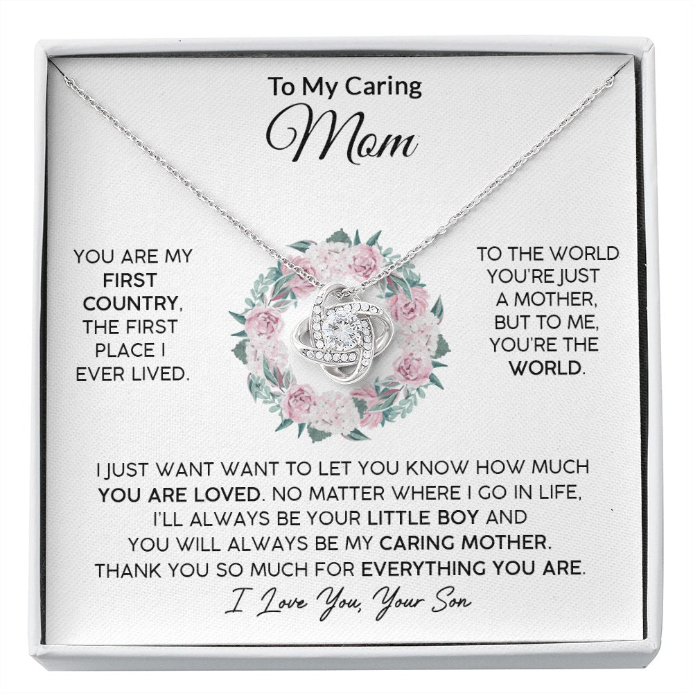 To My Caring Mom (From Son) - Your Little Boy - Love Knot Necklace - Celeste Jewel