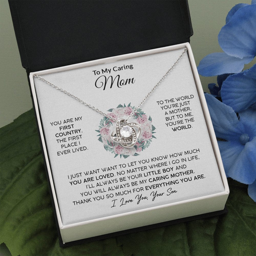 To My Caring Mom (From Son) - Your Little Boy - Love Knot Necklace - Celeste Jewel