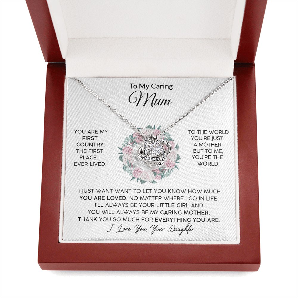 To My Caring Mum (From Daughter) - Your Little Girl - Love Knot Necklace - Celeste Jewel