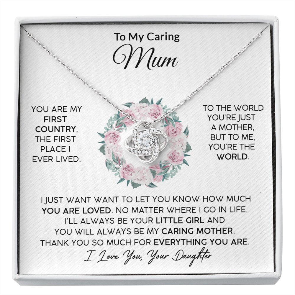 To My Caring Mum (From Daughter) - Your Little Girl - Love Knot Necklace - Celeste Jewel