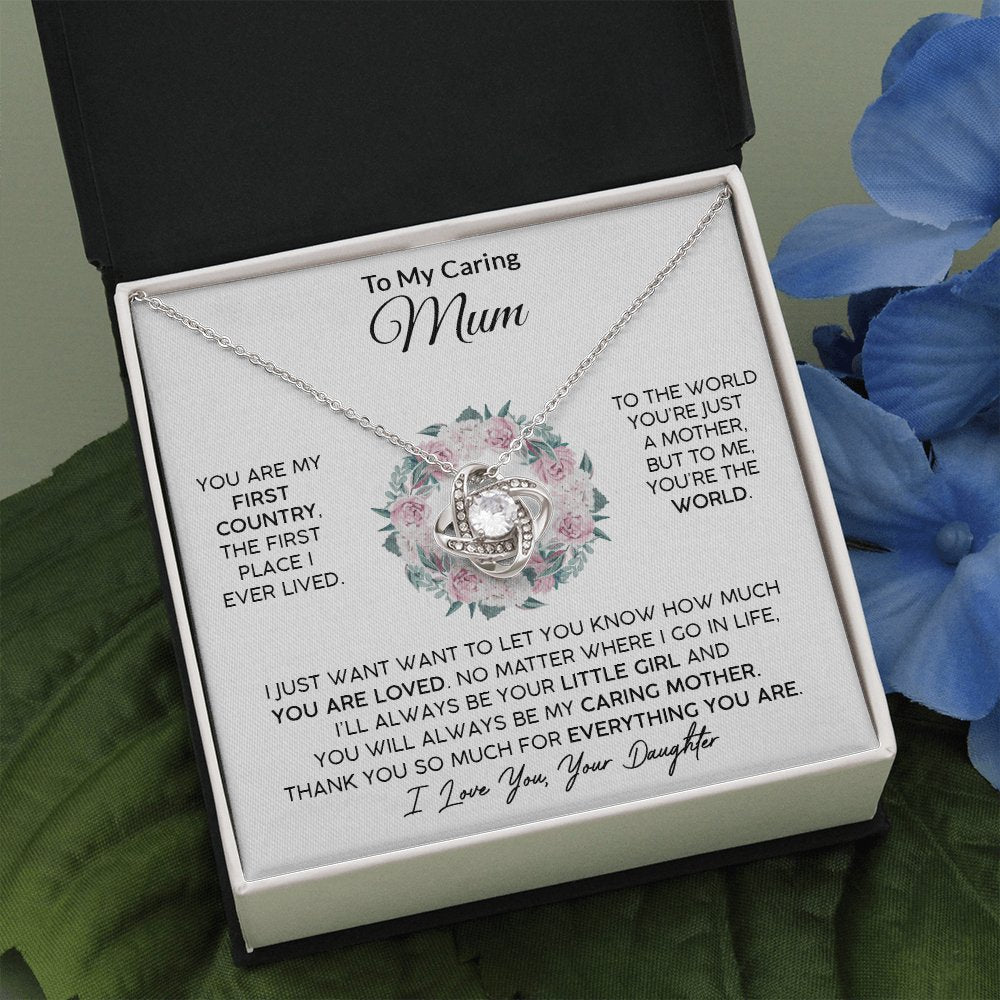 To My Caring Mum (From Daughter) - Your Little Girl - Love Knot Necklace - Celeste Jewel