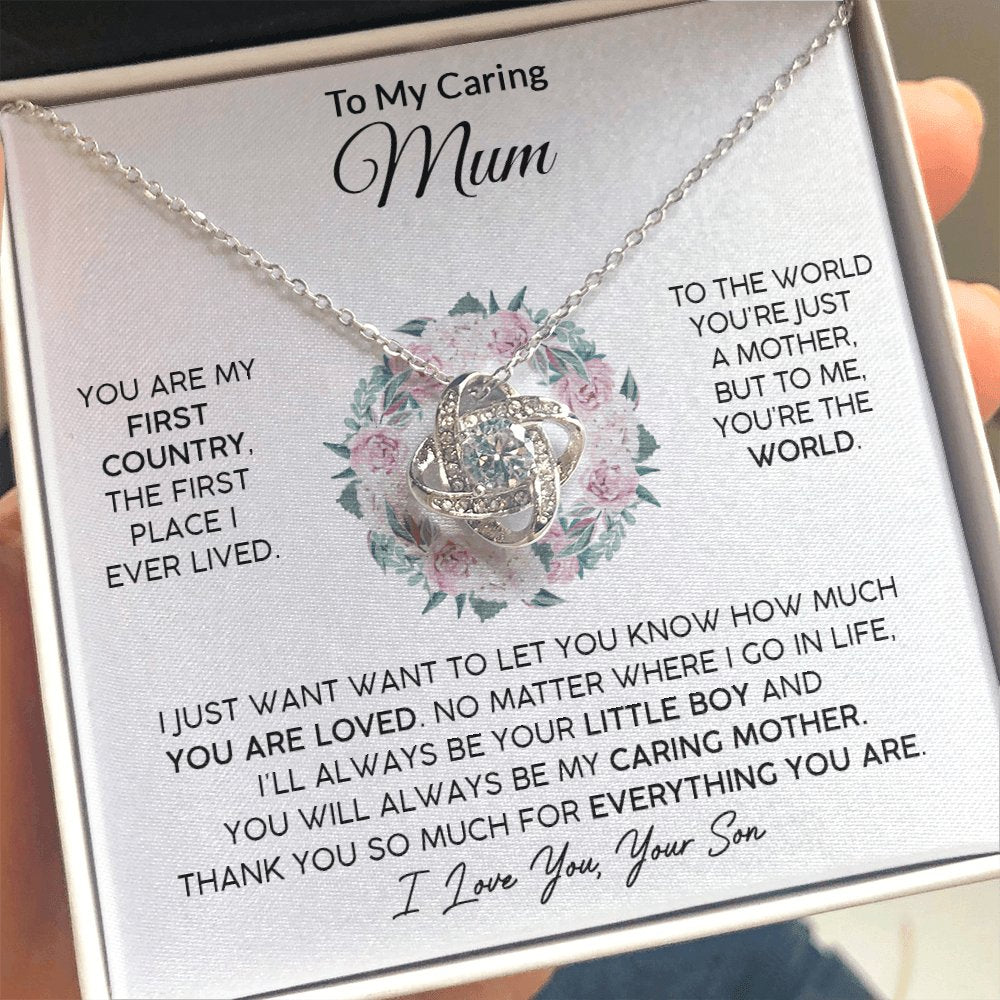 To My Caring Mum (From Son) - Your Little Boy - Love Knot Necklace - Celeste Jewel
