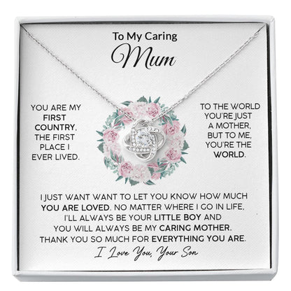 To My Caring Mum (From Son) - Your Little Boy - Love Knot Necklace - Celeste Jewel