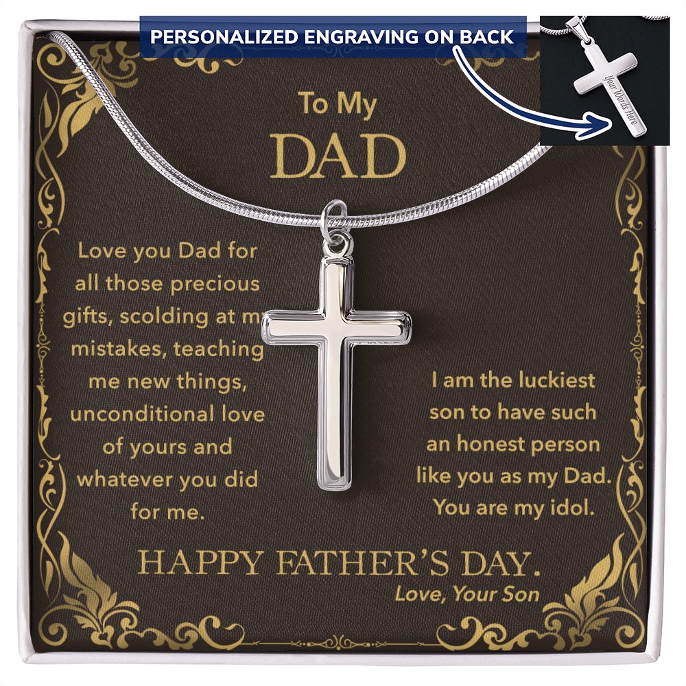 To My Dad - Happy Father's Day Gift From Son - Personalized Cross Necklace - Celeste Jewel