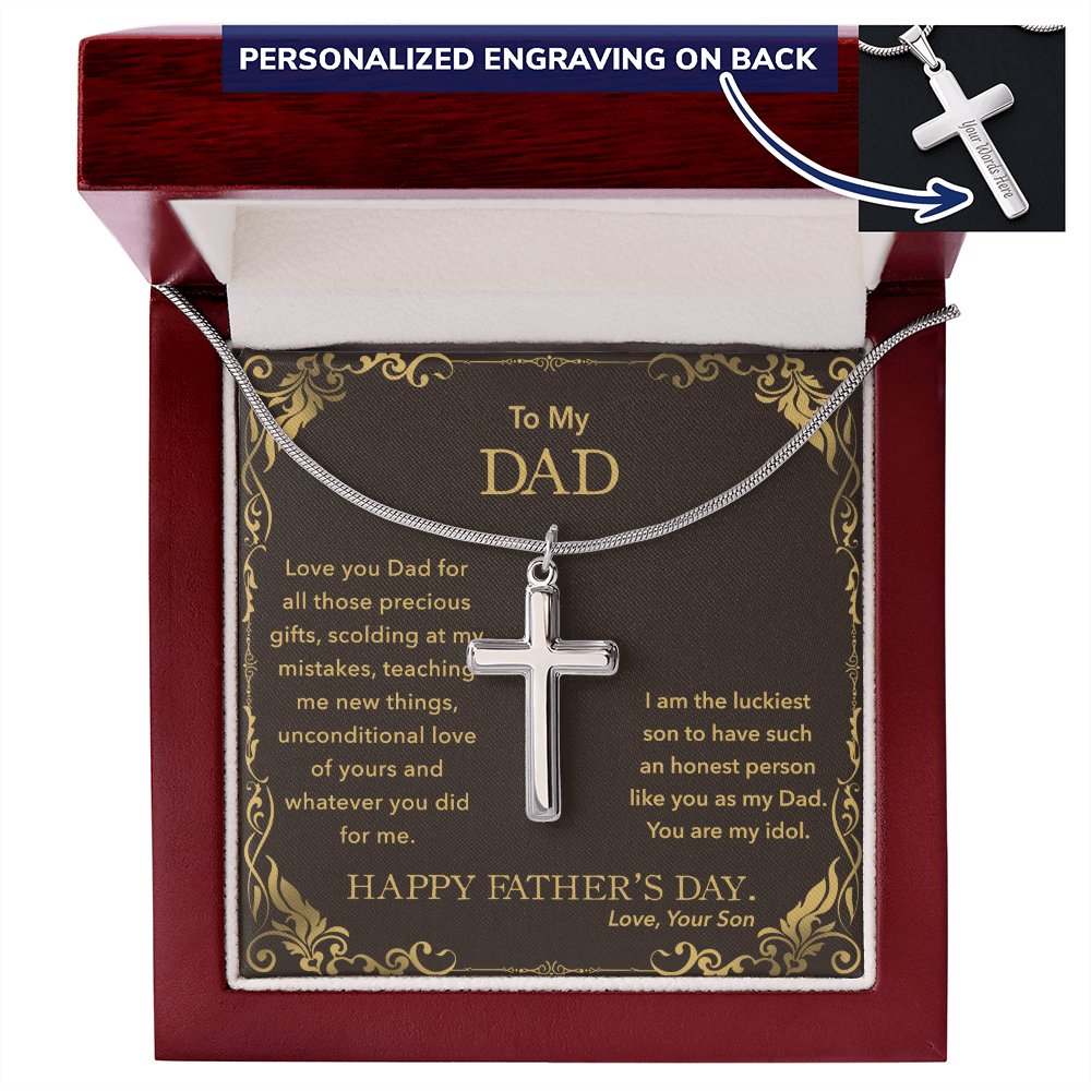 To My Dad - Happy Father's Day Gift From Son - Personalized Cross Necklace - Celeste Jewel