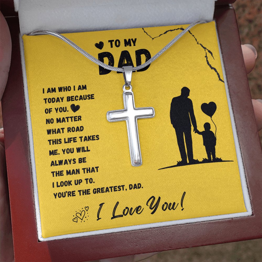 To My Dad - No Matter The Road - Personalized Cross Necklace - Celeste Jewel