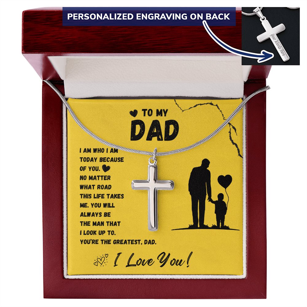To My Dad - No Matter The Road - Personalized Cross Necklace - Celeste Jewel