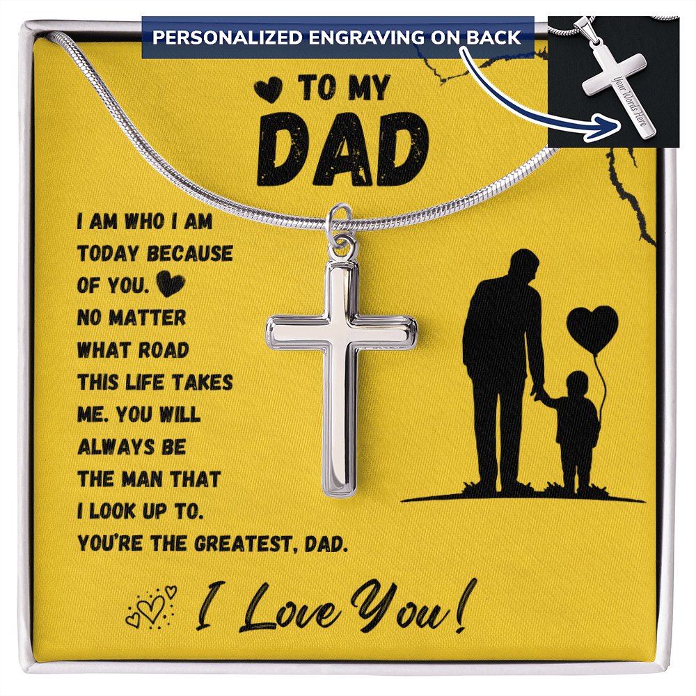 To My Dad - No Matter The Road - Personalized Cross Necklace - Celeste Jewel