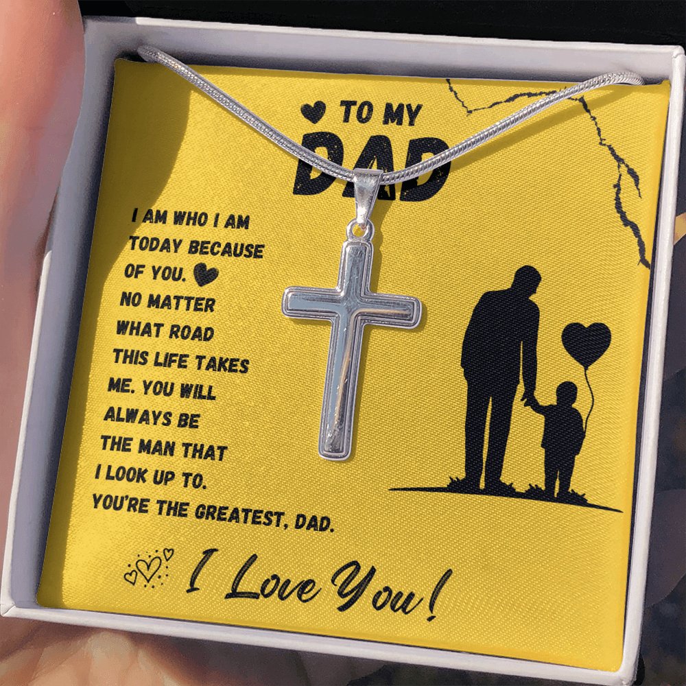 To My Dad - No Matter The Road - Personalized Cross Necklace - Celeste Jewel