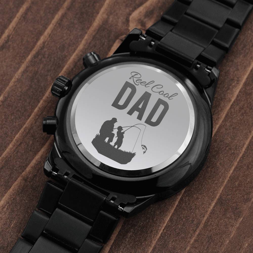 To My Dad - Reel Cool Fishing Dad - Black Chronograph Watch - Celeste Jewel