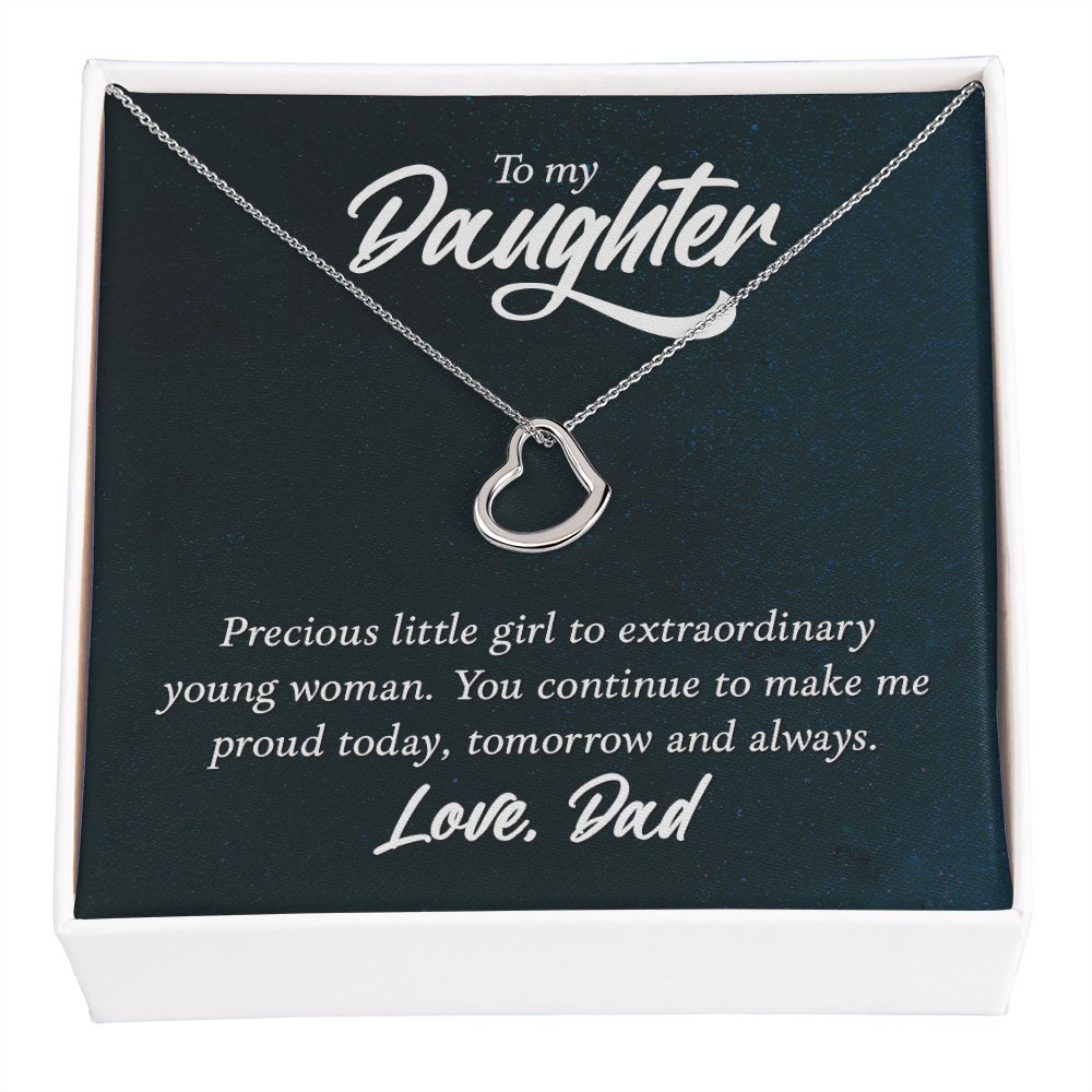 To My Daughter Gift From Dad - Today Tomorrow And Always - Dainty Heart Necklace - Celeste Jewel