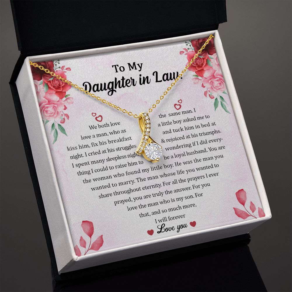To My Daughter In Law message card with Sparkling Radiance Necklace on a dark background