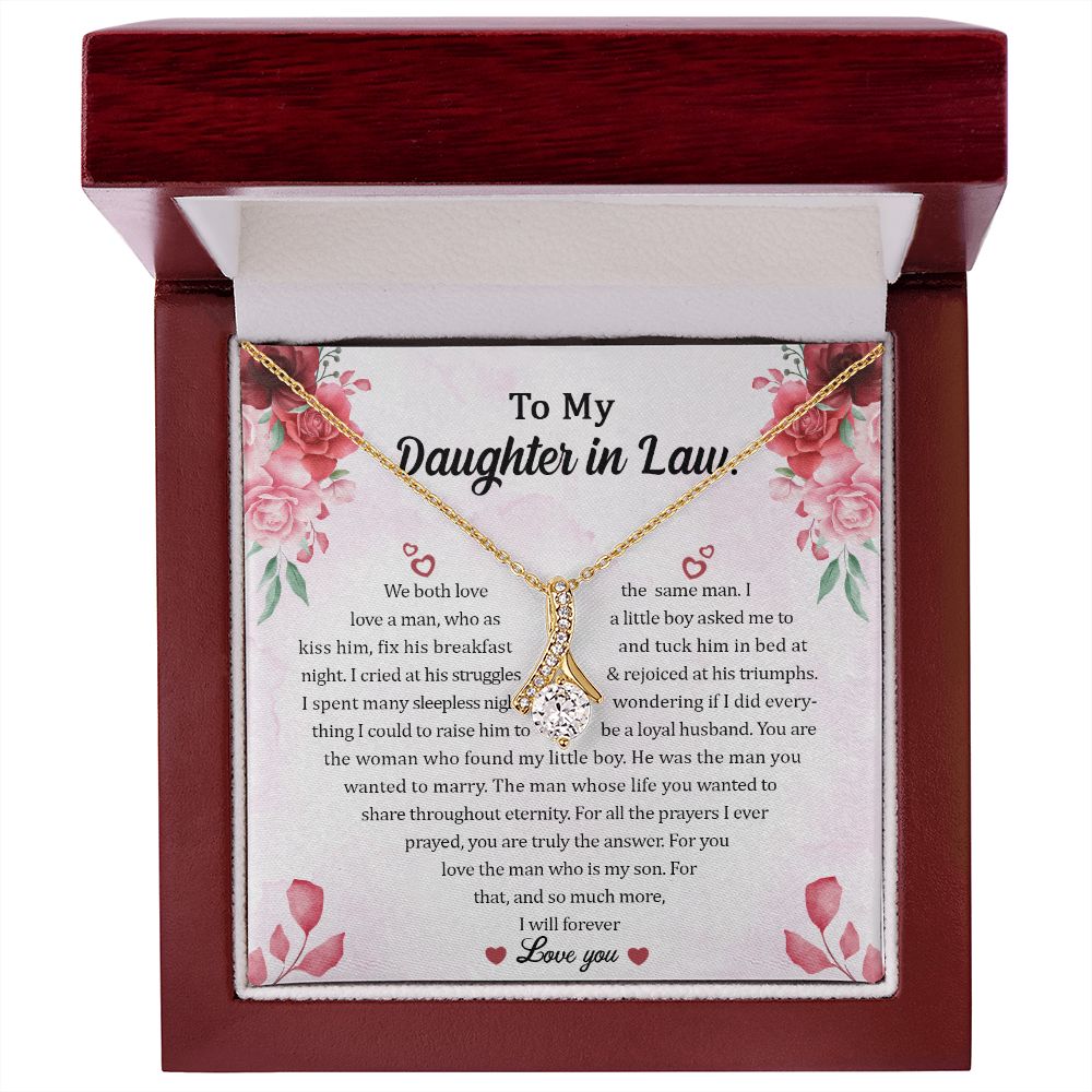 Sparkling Radiance Necklace in yellow gold with To My Daughter In Law card in an LED gift box