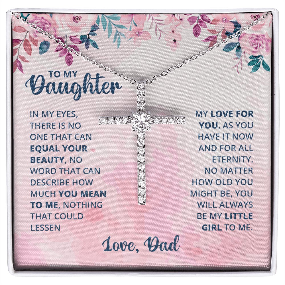 To My Daughter - In My Eyes - Cubic Zirconia Cross Necklace - Celeste Jewel