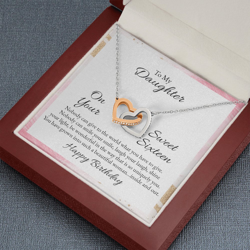 To My Daughter - Sweet 16 Birthday Gift - Interlocking Hearts Necklace - Celeste Jewel