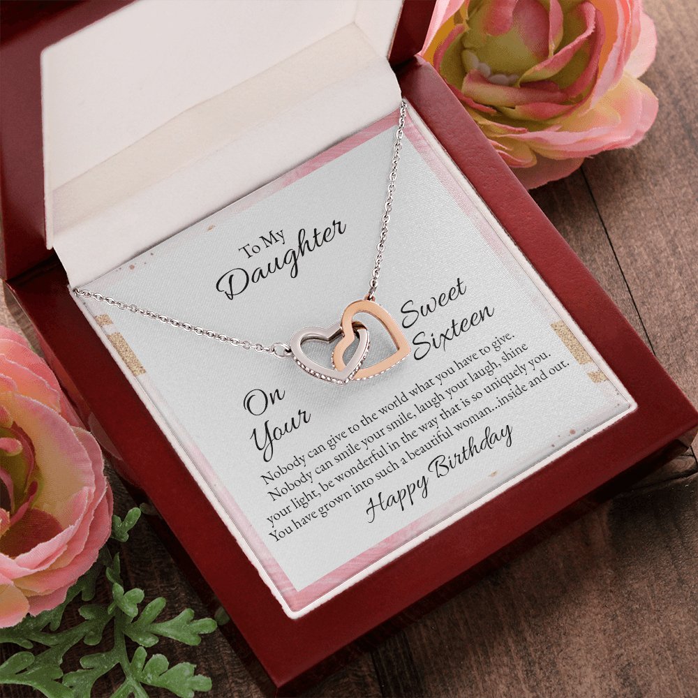 To My Daughter - Sweet 16 Birthday Gift - Interlocking Hearts Necklace - Celeste Jewel