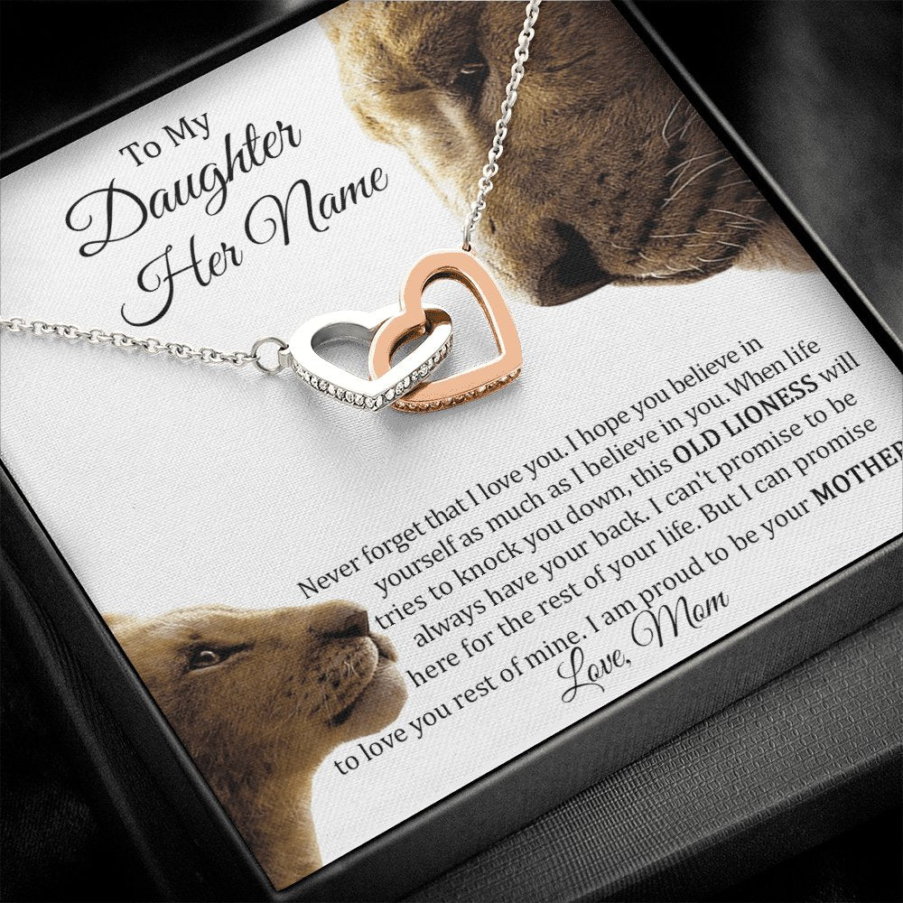 To My Daughter - This Old Lioness - Interlocking Hearts Necklace - Celeste Jewel