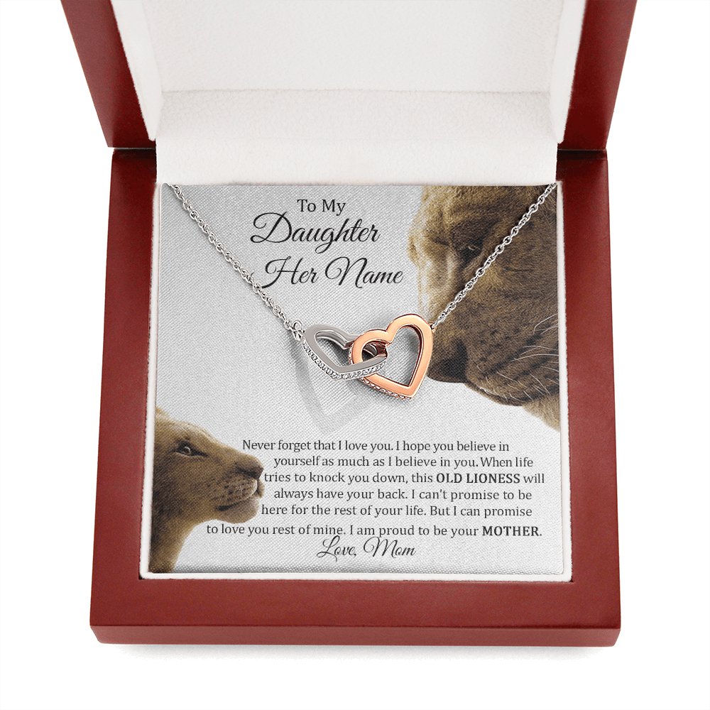 To My Daughter - This Old Lioness - Interlocking Hearts Necklace - Celeste Jewel