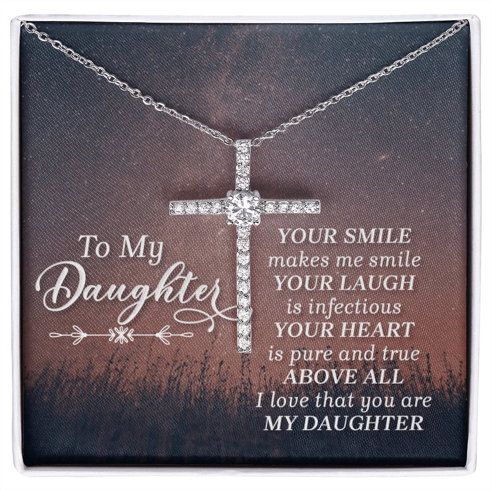 To My Daughter - Your Smile - Cubic Zirconia Cross Necklace - Celeste Jewel