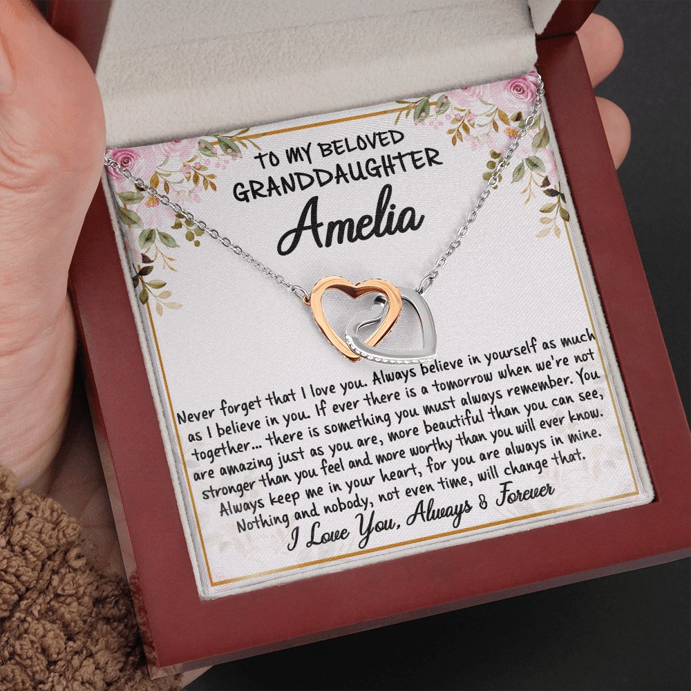 To My Granddaughter - Never Forget - Interlocking Hearts Necklace - Celeste Jewel