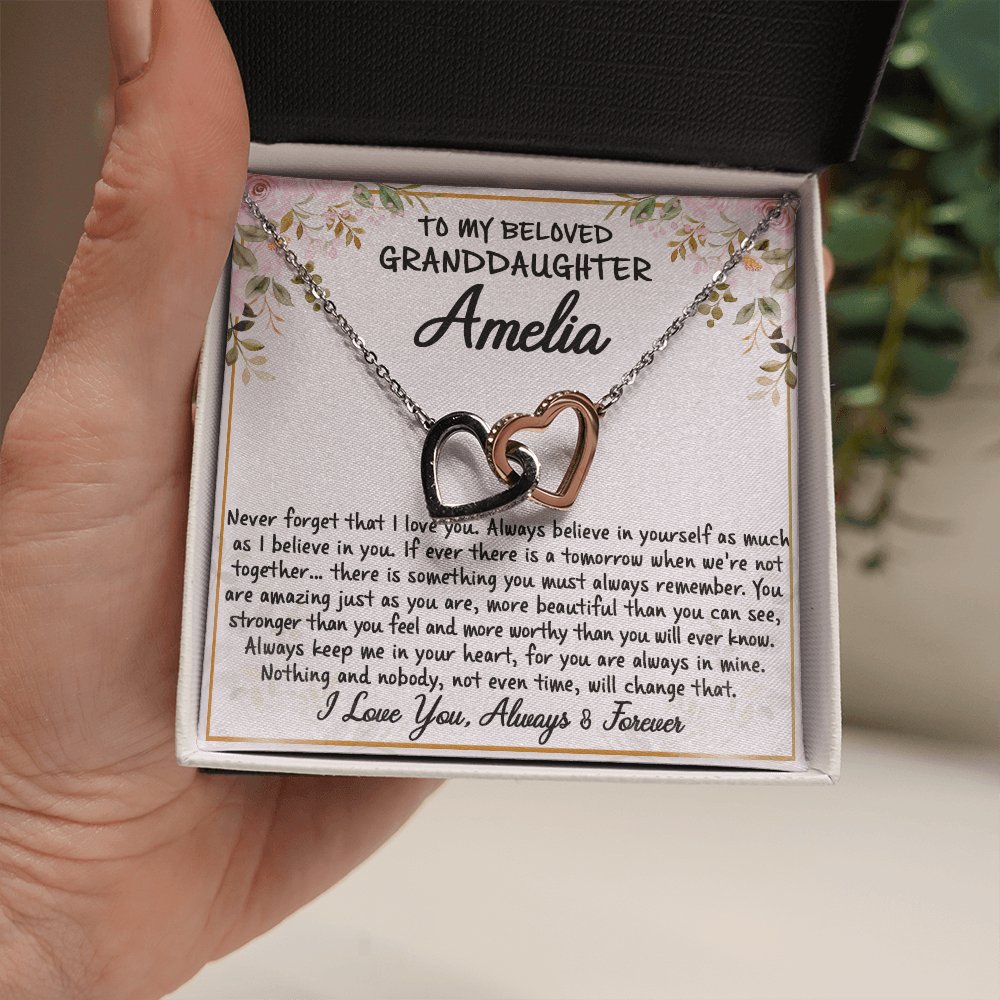 To My Granddaughter - Never Forget - Interlocking Hearts Necklace - Celeste Jewel