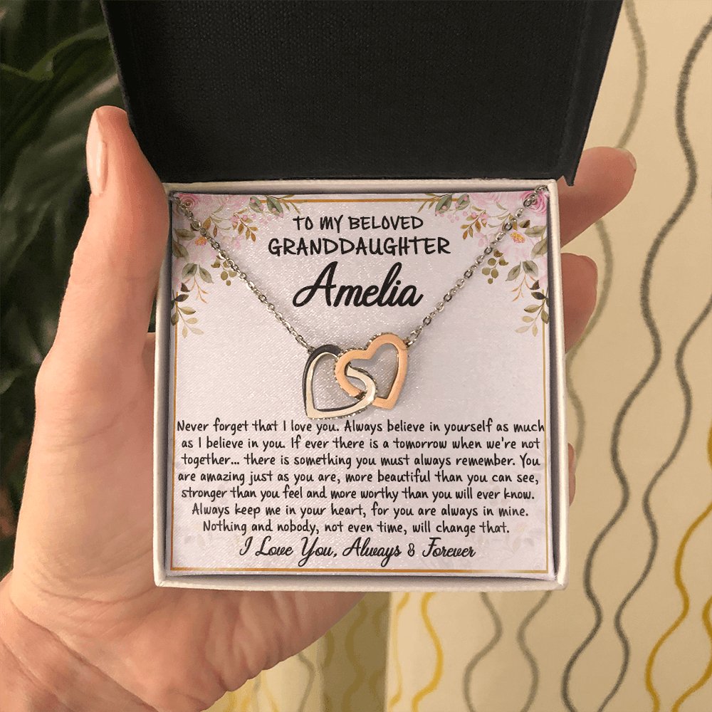 To My Granddaughter - Never Forget - Interlocking Hearts Necklace - Celeste Jewel