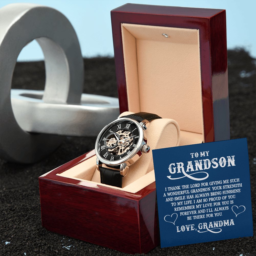 To My Grandson (From Grandma) - Always Be There For You - Men's Skeleton Watch - Celeste Jewel