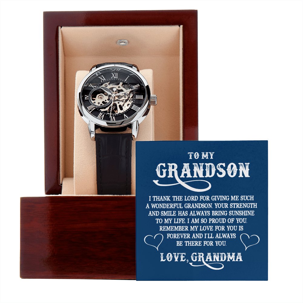 To My Grandson (From Grandma) - Always Be There For You - Men's Skeleton Watch - Celeste Jewel