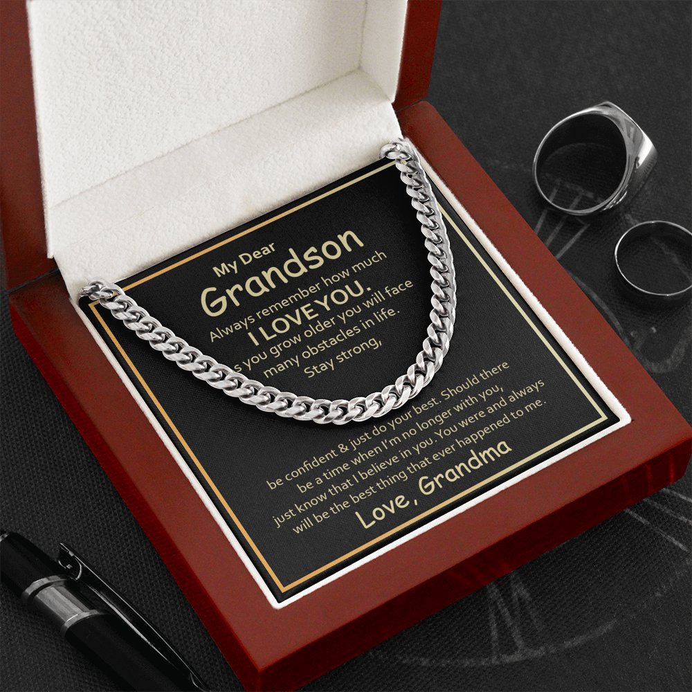 To My Grandson (From Grandma) - Always Remember - Cuban Link Chain Necklace - Celeste Jewel