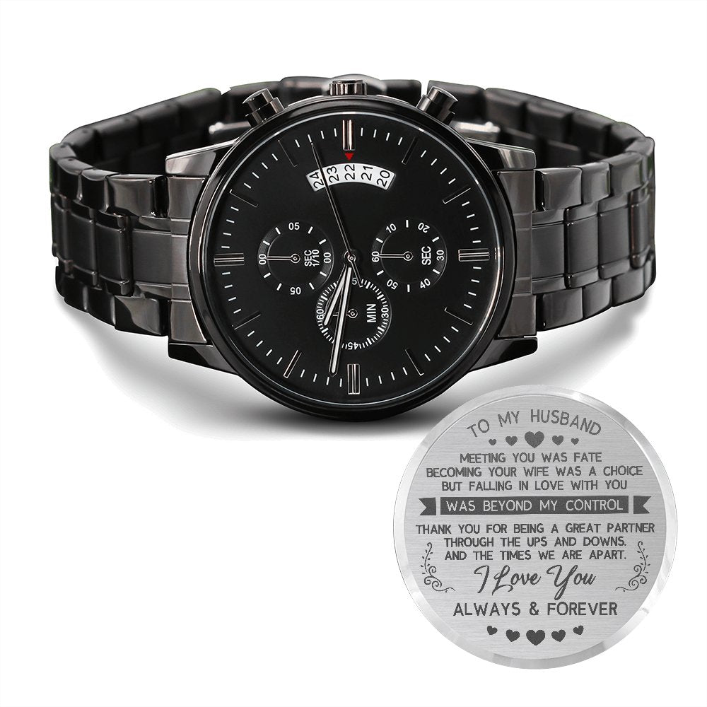 To My Husband - Meeting You Was Fate - Black Chronograph Watch - Celeste Jewel