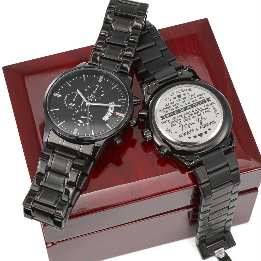 To My Husband - Meeting You Was Fate - Black Chronograph Watch - Celeste Jewel