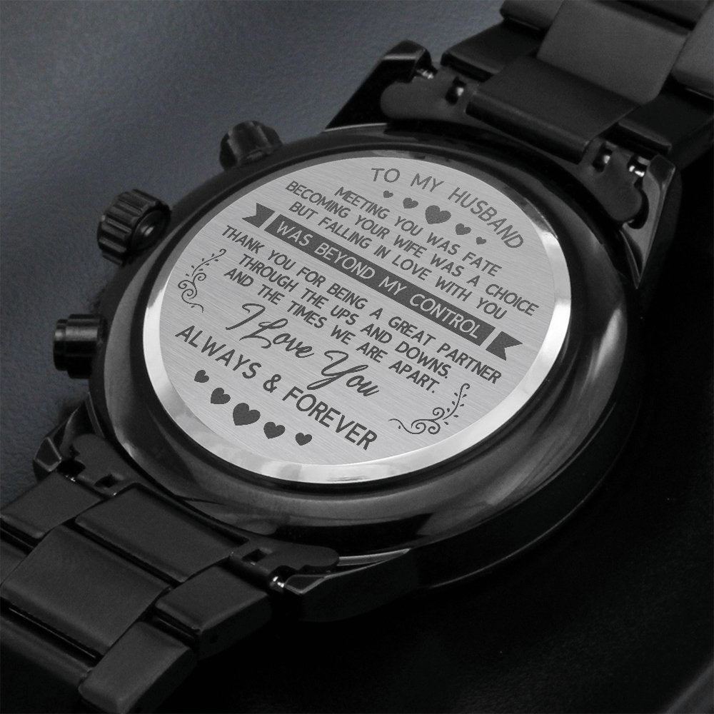 To My Husband - Meeting You Was Fate - Black Chronograph Watch - Celeste Jewel