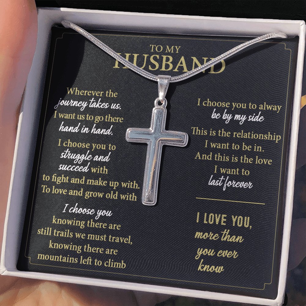 To My Husband - More Than You Ever Know - Personalized Cross Necklace - Celeste Jewel