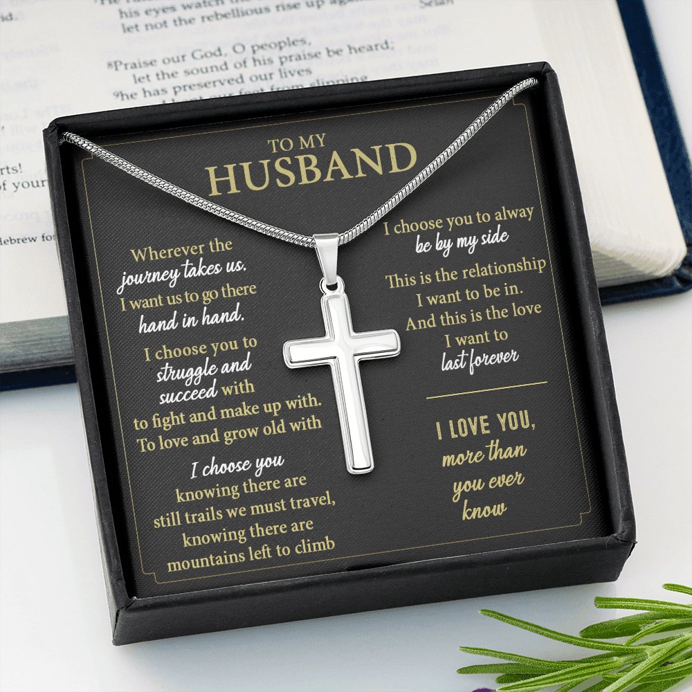 To My Husband - More Than You Ever Know - Personalized Cross Necklace - Celeste Jewel