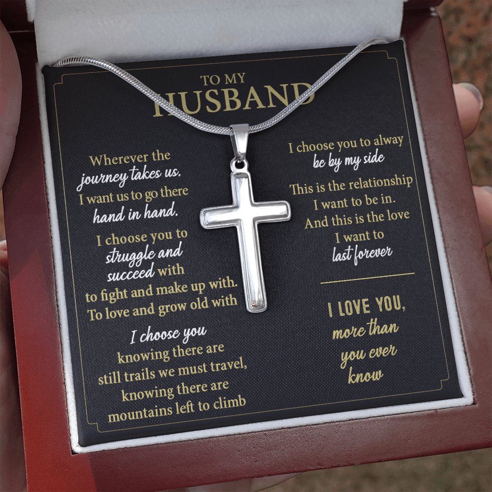 To My Husband - More Than You Ever Know - Personalized Cross Necklace - Celeste Jewel