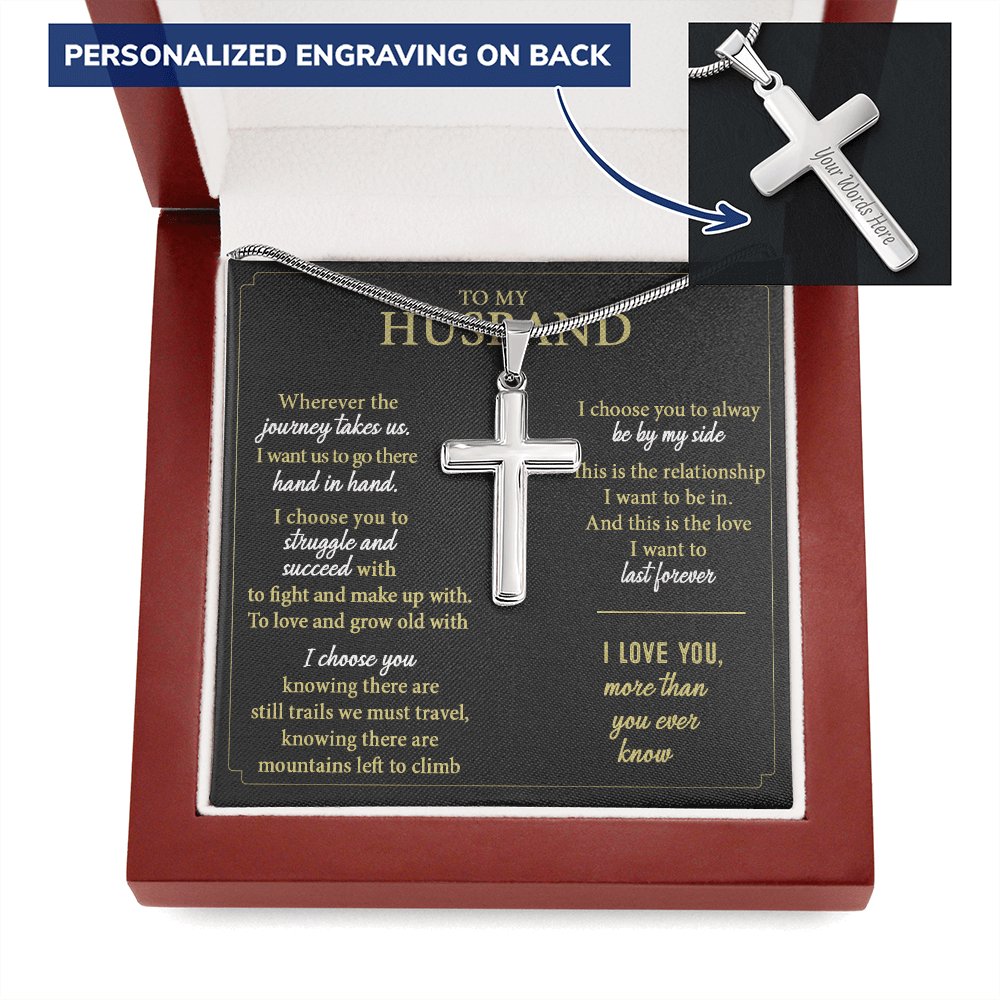 To My Husband - More Than You Ever Know - Personalized Cross Necklace - Celeste Jewel