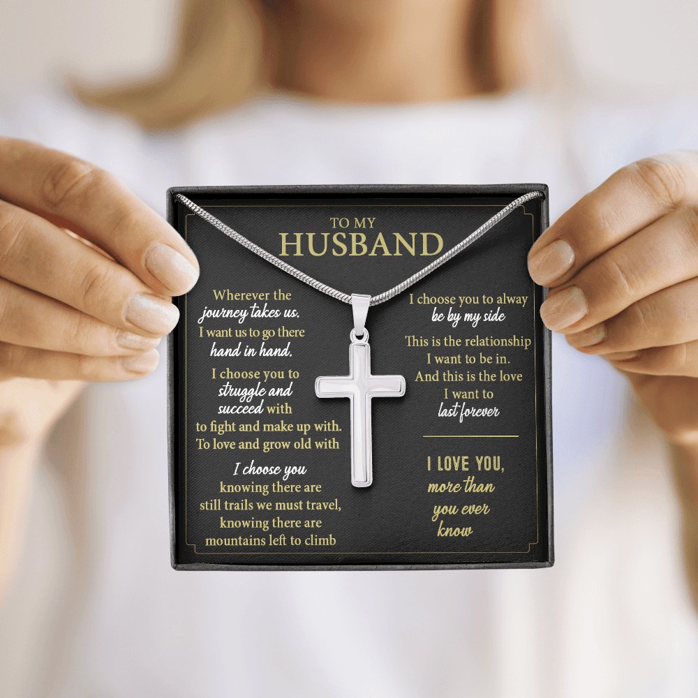 To My Husband - More Than You Ever Know - Personalized Cross Necklace - Celeste Jewel