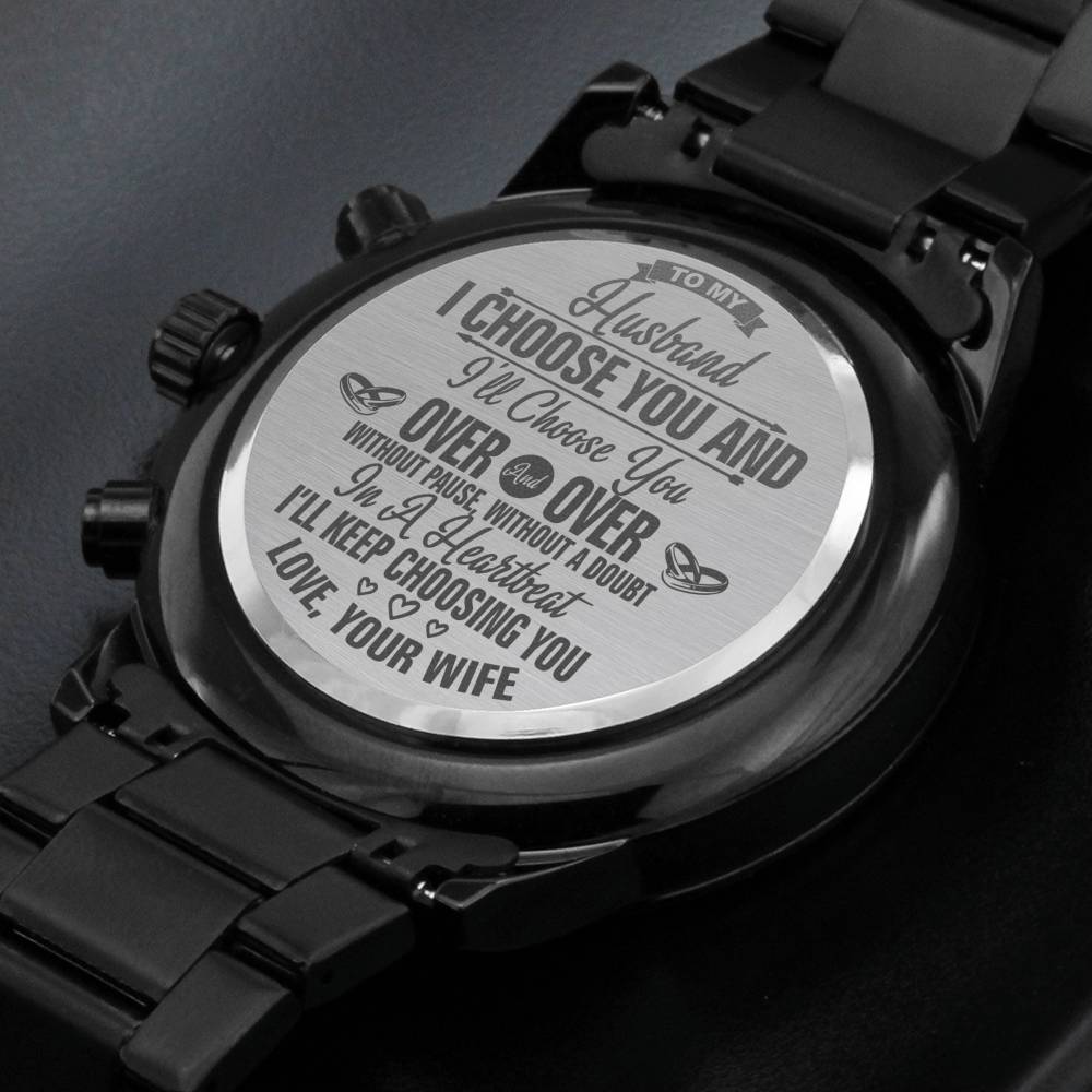 To My Husband - Over And Over - Black Chronograph Watch - Celeste Jewel
