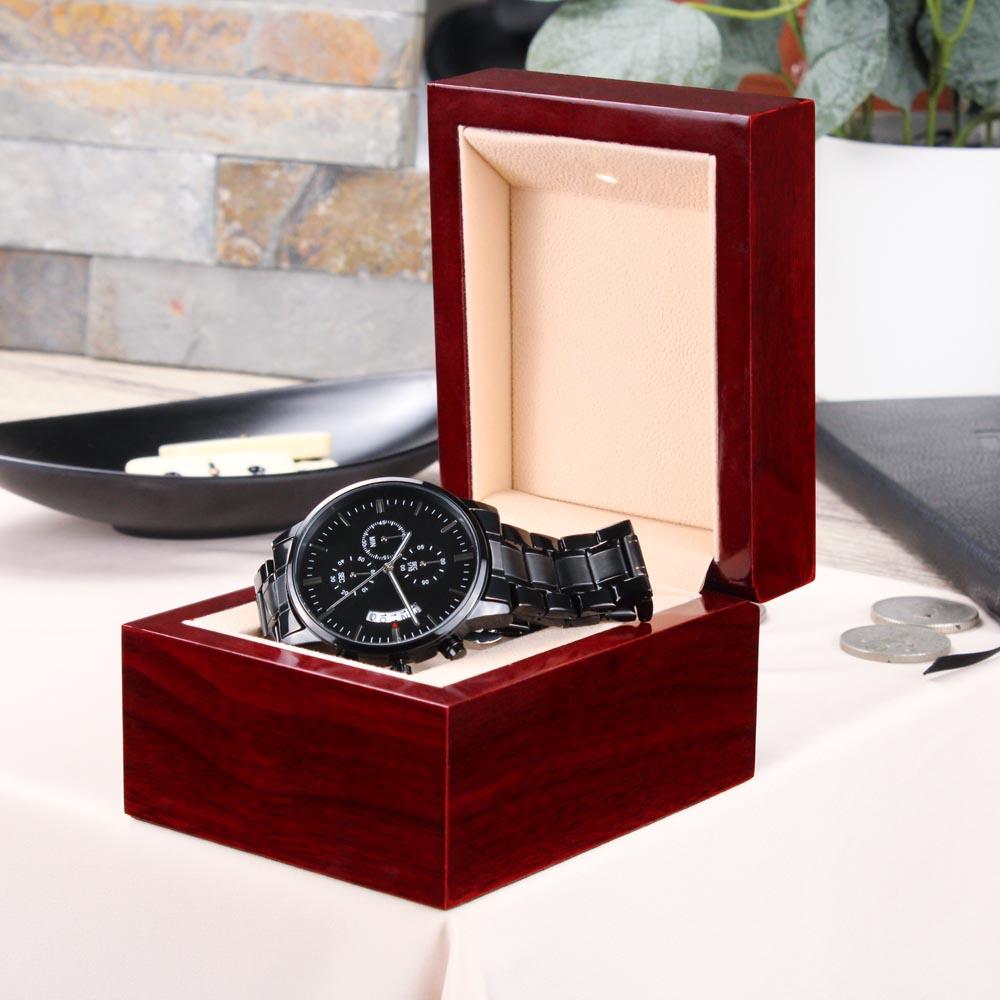 To My Husband - Over And Over - Black Chronograph Watch - Celeste Jewel