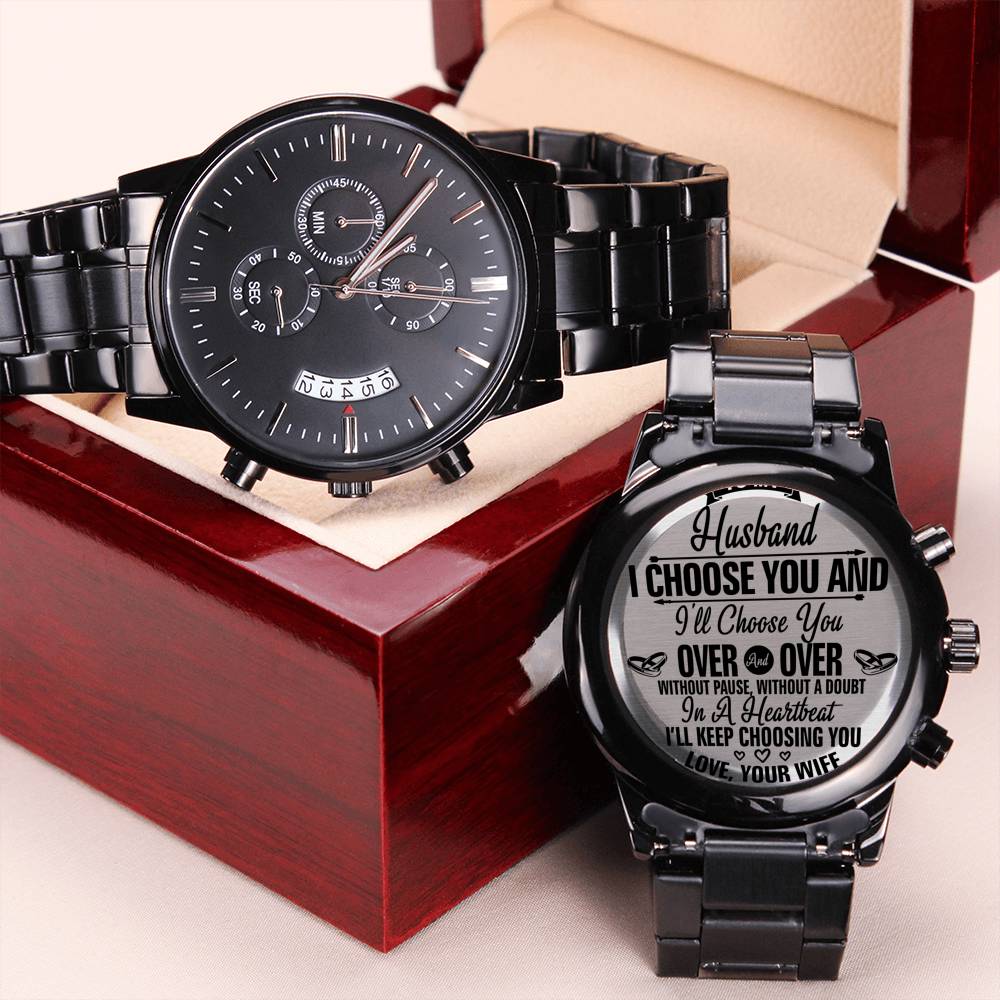 To My Husband - Over And Over - Black Chronograph Watch - Celeste Jewel