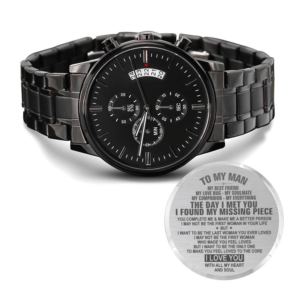 To My Man - My Love Bug - Black Chronograph Watch - Celeste Jewel