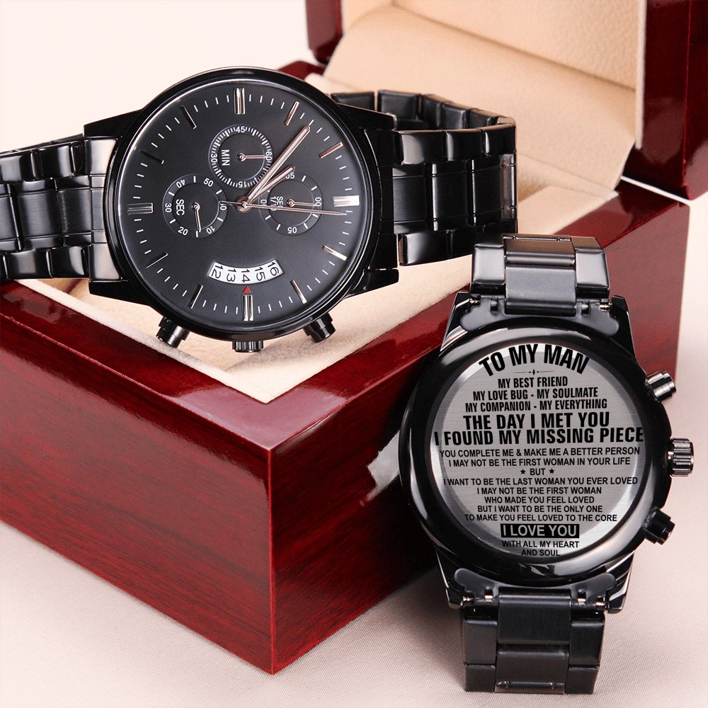 To My Man - My Love Bug - Black Chronograph Watch - Celeste Jewel