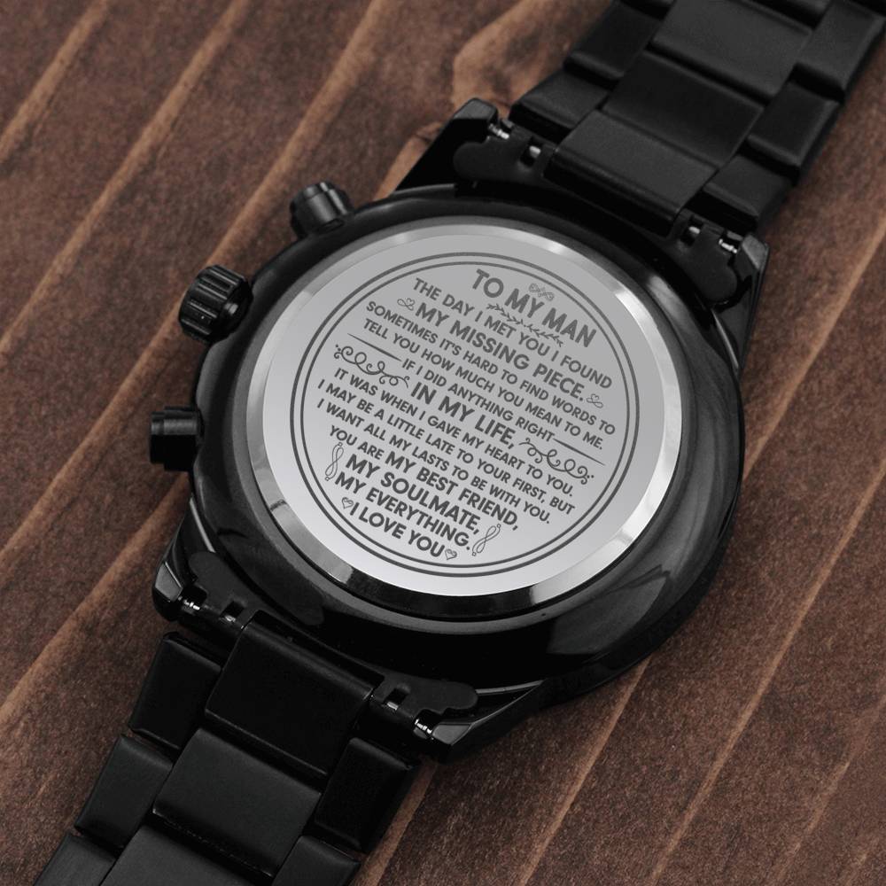 To My Man - My Missing Piece - Black Chronograph Watch - Celeste Jewel