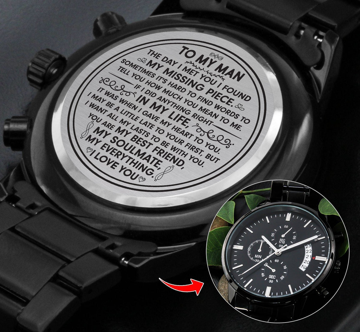 To My Man - My Missing Piece - Black Chronograph Watch - Celeste Jewel