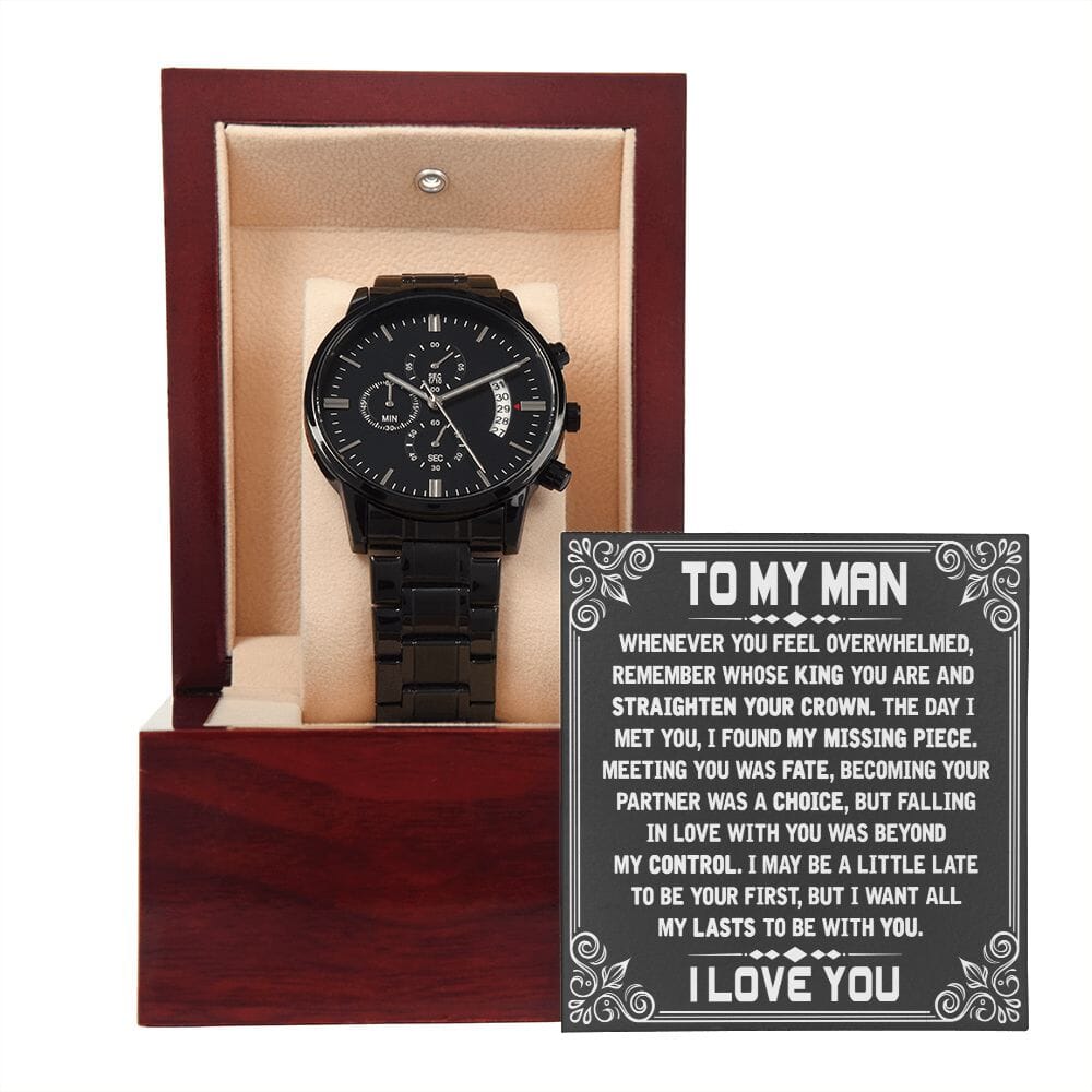 To My Man - Straighten Your Crown - Black Chronograph Watch - Celeste Jewel