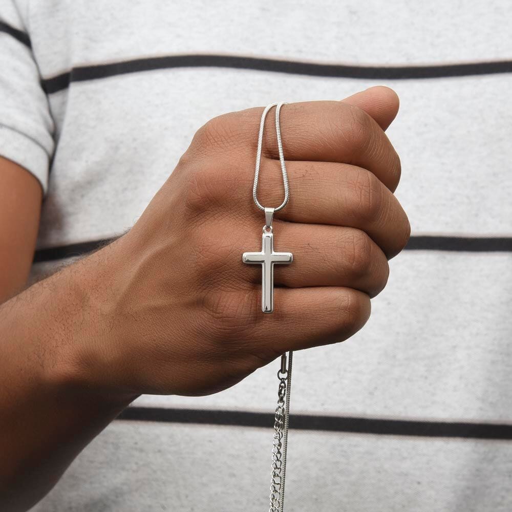 To My Man - Straighten Your Crown - Men's Personalized Cross - Celeste Jewel