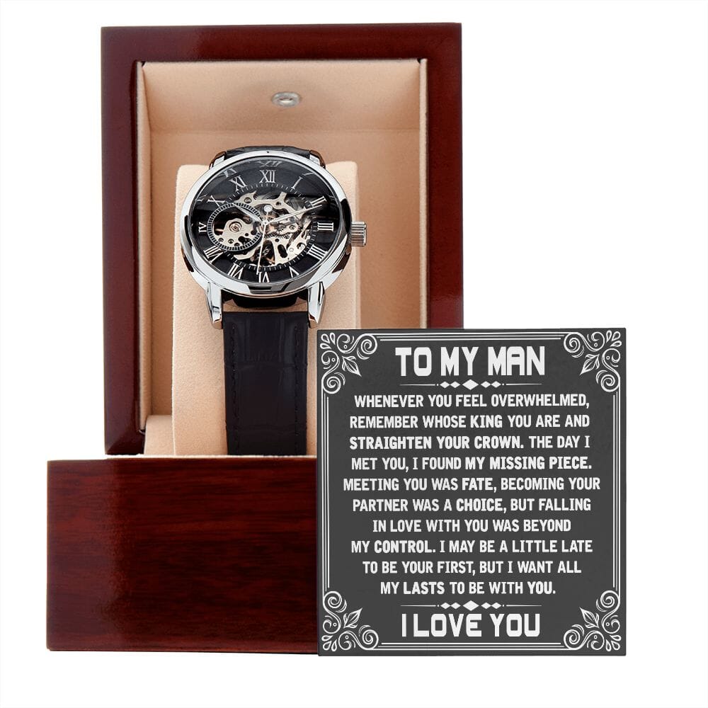 To My Man - Straighten Your Crown - Men's Skeleton Watch - Celeste Jewel
